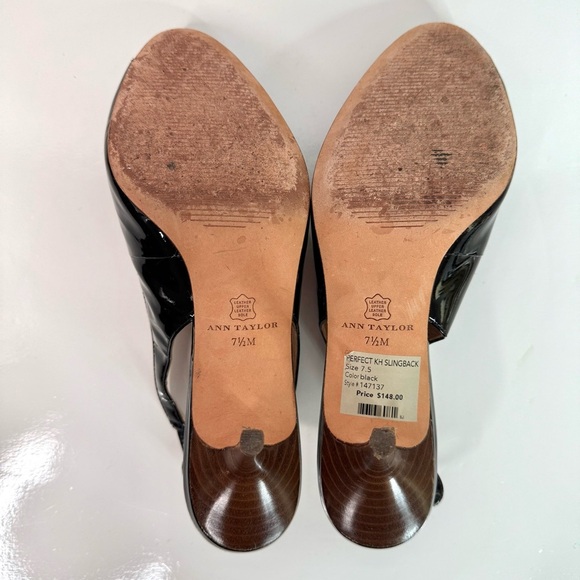 ANN TAYLOR Perfect KH Slingback Black Patent Leather Peep Toe Size 7.5 Heels - Picture 7 of 15
